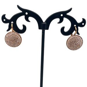 Swarovski Rose Gold-Tone Crystal Pave Leverback Earrings Half Dome 1" Glam Bling